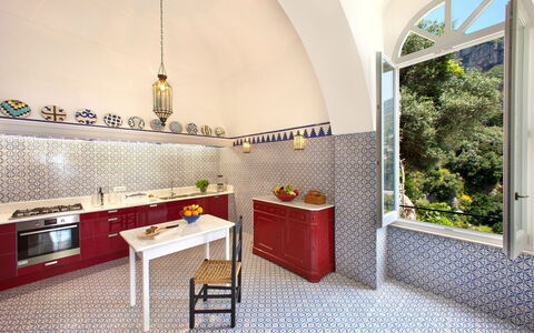 Casa la Riva: Flooring, Interior Design, Floor, Tile, Ceiling, Room, Kitchen, Mosaic, Molding, Chair