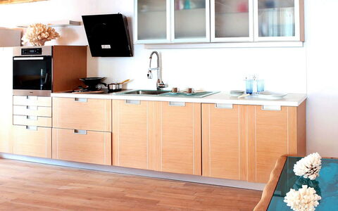 Sunkiss Villa: Flooring, Furniture, Wood, Interior Design, Kitchen, Floor, Wood Flooring, Countertop, Lighting, Ceiling