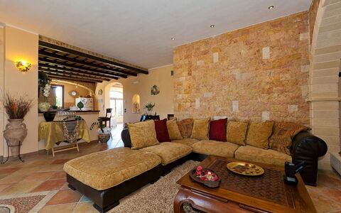 Villa Athena: Furniture, Interior Design, Couch, Wall, Flooring, Floor, Wood, Ceiling, Living Room, Table