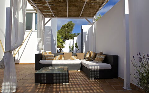 Villa Bridget: Furniture, Outdoor Furniture, Floor, Flooring, Shade, Chair, Balcony, Patio, Porch, Outdoor Structure