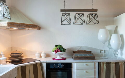 Villa la Pigna: Interior Design, Light Fixture, Lighting, Furniture, Ceiling, Tableware, Kitchen, Home, Room, Countertop