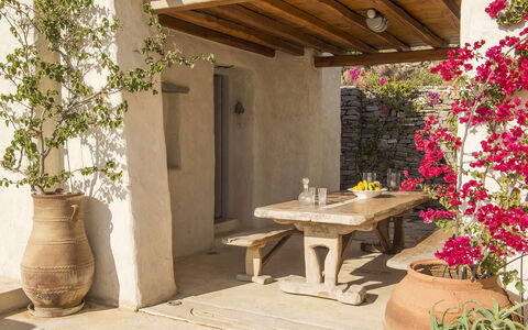 Villa Mycenaean: Flowerpot, Furniture, Garden, Flagstone, Houseplant, Outdoor Furniture, Landscaping, Backyard, Patio