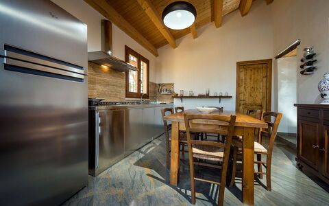 Villa Thalia: Interior Design, Flooring, Furniture, Wood, Ceiling, Home, Floor, Kitchen, Countertop, Room