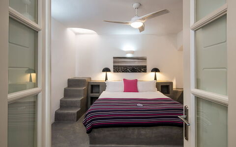 Villa Vorias: Interior Design, Furniture, Flooring, Floor, Ceiling, Room, Bed, Lighting, Bedroom, Home