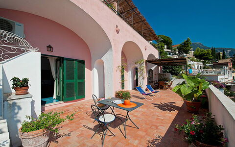 Positano View: Balcony, Apartment, Flowerpot, Hacienda, Houseplant, Porch, Villa, Hotel, Stairs