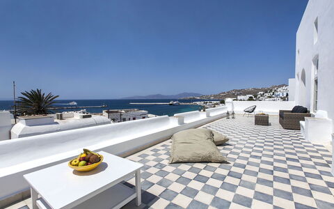 Halki Villa: Balcony, Hotel, Tile, Outdoor Furniture, Courtyard