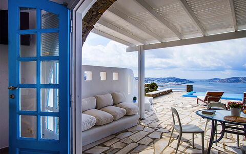 Rose Studio 3: Blue, Furniture, Chair, Sea, Outdoor Furniture, Resort, Coast, Shade, Kitchen & Dining Room Table, Villa