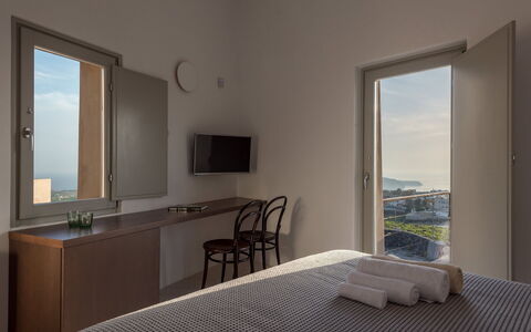 Thera Princess: Sea, Apartment, Ocean, Bedroom, Balcony, Bed, Bed Frame, Lamp