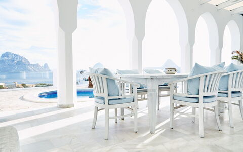Villa Aldebaran: Furniture, Blue, Chair, Table, Interior Design, Sea, Outdoor Furniture, Coffee Table, Ocean, Armrest