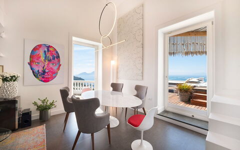 Casa Mariavittoria: Furniture, Interior Design, Flooring, Table, Floor, Chair, Room, Ceiling, Sea, Home