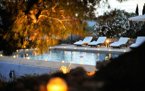 Finca Tonia: Swimming Pool, Outdoor Furniture, Resort, Reflection, Sunlounger, Reflecting Pool, Umbrella, Eco Hotel, Chair, Landscape Lighting