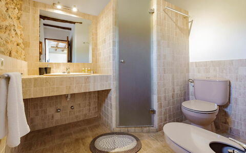 Finca Tonia: Flooring, Interior Design, Wall, Bathroom, Floor, Plumbing Fixture, Bathroom Sink, Ceiling, Sink, Furniture