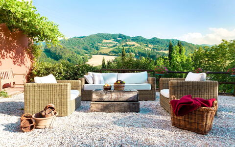 Villa Beatrice: Furniture, Outdoor Furniture, Wicker, Chair, Flowerpot, Couch, Garden, Cushion, Patio