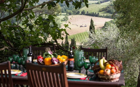 Villa Beatrice: Furniture, Table, Tableware, Food, Drinkware, Bottle, Chair, Outdoor Table, Serveware, Wine