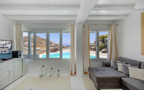 Villa Cassandra: Furniture, Interior Design, Apartment, Floor, Flooring, Ceiling, Room, Living Room, Sea