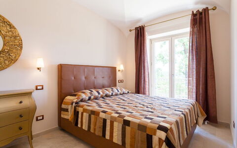 Villa Castore: Interior Design, Furniture, Bed, Bedroom, Flooring, Wood, Floor, Room, Bed Sheet, Ceiling