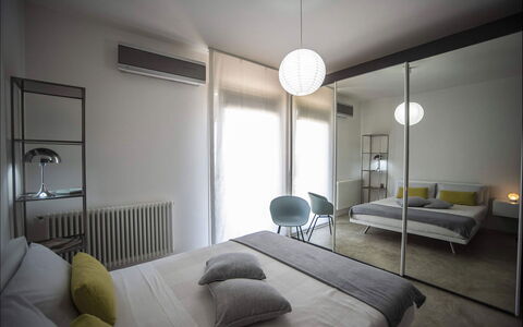 Villa Corallo: Furniture, Bed, Interior Design, Bedroom, Floor, Flooring, Bedding, Bed Sheet, Ceiling, Home