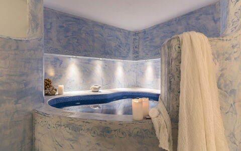 Villa Crystal: Bathtub, Interior Design, Plumbing Fixture, Flooring, Lighting, Floor, Bathroom, Room, Plumbing, Tap