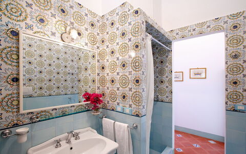 Villa Elyseum: Flooring, Floor, Interior Design, Bathroom, Bathroom Sink, Plumbing Fixture, Tile, Mosaic, Ceiling, Sink