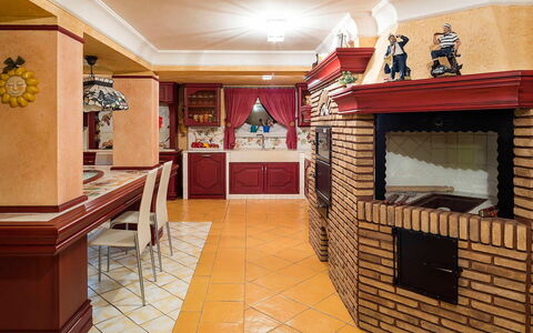 Villa Gemma: Interior Design, Flooring, Furniture, Floor, Ceiling, Lighting, Room, Chair, Light Fixture, Kitchen