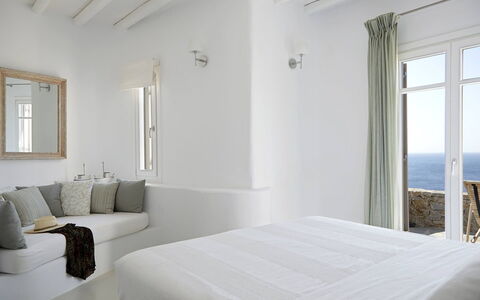 Villa Helios: Furniture, Interior Design, Bed, Floor, Bedroom, Apartment, Flooring, Home, Linens, Throw Pillow
