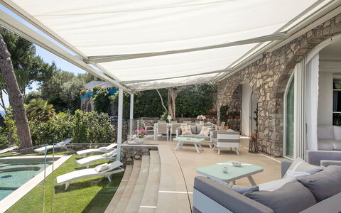 Villa Ieranto 6: Furniture, Outdoor Furniture, Chair, Resort, Shade, Swimming Pool, Outdoor Structure, Awning, Patio, Eco Hotel