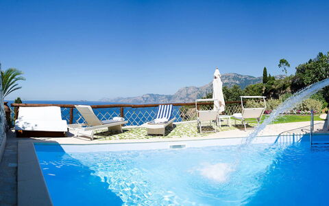 Villa Il Sogno di Praiano: Blue, Swimming Pool, Resort, Furniture, Outdoor Furniture, Leisure, Umbrella, Eco Hotel, Hotel, Shade
