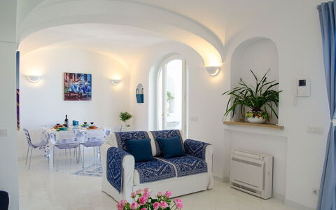Villa Il Sogno di Praiano: Interior Design, Furniture, Flooring, Floor, Ceiling, Room, Apartment, Living Room, Chair