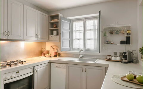Villa Jasmine: Kitchen, Kitchen Appliance, Cabinetry, Countertop, Major Appliance, Interior Design, Kitchen Sink, Sink, Home, Home Appliance