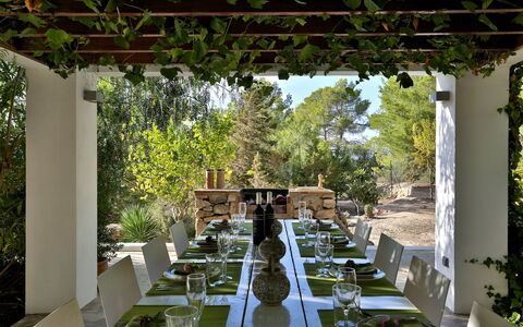 Villa Joya: Furniture, Table, Chair, Outdoor Furniture, Kitchen & Dining Room Table, Outdoor Table, Shade, Restaurant, Garden, Landscaping