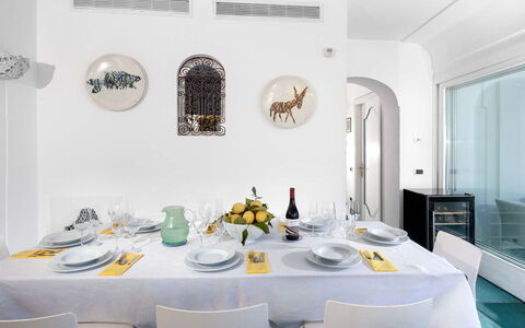 Villa Magnolia: Furniture, Interior Design, Table, Tableware, Chair, Ceiling, Kitchen & Dining Room Table, Dining Room, Lighting, Home