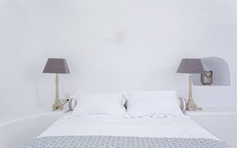 Villa Orestis: Bed, Bedroom, Bedding, Bed Sheet, Linens, Furniture, Textile, Throw Pillow, Interior Design, Pillow