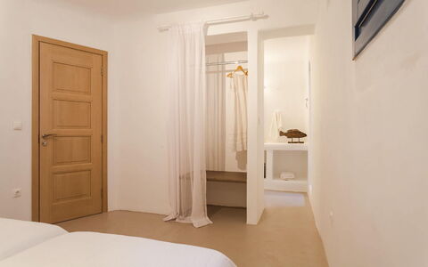 Villa Paradeisos: Interior Design, Wall, Furniture, Wood, Floor, Flooring, Ceiling, Bedroom, Bed, Room