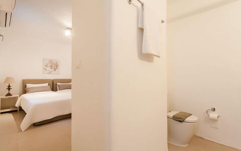 Villa Paradeisos: Interior Design, Wall, Furniture, Flooring, Floor, Wood, Bed, Bedroom, Ceiling, Room