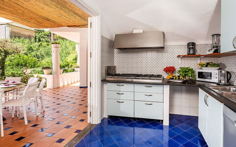 Villa Sole di Amalfi: Kitchen, Flooring, Interior Design, Floor, Major Appliance, Kitchen Appliance, Countertop, Furniture, Home, Tile