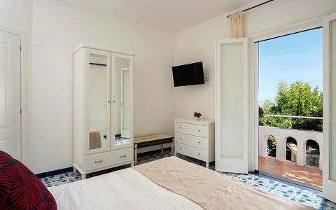Villa Sole di Amalfi: Furniture, Interior Design, Floor, Flooring, Bedroom, Wood, Bed, Room, Apartment, Bed Sheet
