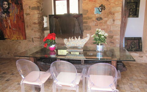 Villa Sun: Furniture, Chair, Table, Flooring, Interior Design, Floor, Lighting, Dining Room, Room, Kitchen & Dining Room Table