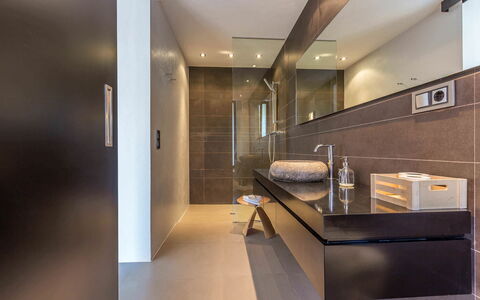 Villa Tomsk: Interior Design, Flooring, Wall, Plumbing Fixture, Bathroom, Floor, Bathroom Cabinet, Ceiling, Light Fixture, Sink