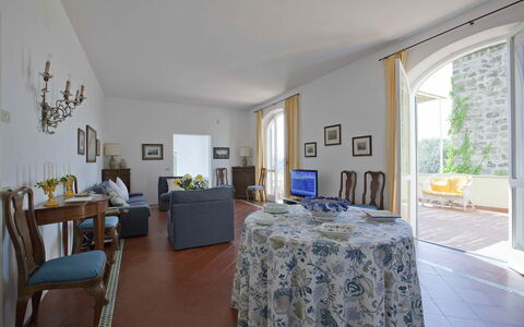 Villa Torre del Sole: Wall, Furniture, Home, Chair, Apartment, Kitchen & Dining Room Table, Dining Room, Houseplant, Flowerpot, Villa