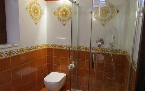 Villa Valeria: Plumbing Fixture, Bathroom, Interior Design, Flooring, Floor, Tile, Plumbing, Tap, Bathroom Sink, Shower