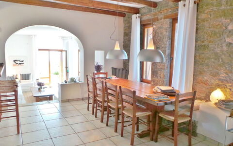 Villa Zenas with Direct Access to the Sea: Furniture, Interior Design, Wall, Flooring, Wood, Table, Chair, Dining Room, Kitchen & Dining Room Table, Ceiling