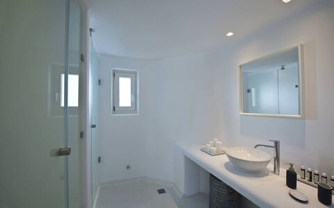 Villa Zinovia: Wall, Plumbing Fixture, Interior Design, Ceiling, Flooring, Bathroom, Light Fixture, Lighting, Floor, Sink