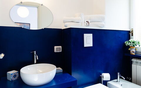 Casa Milena: Blue, Plumbing Fixture, Bathroom, Flooring, Bathroom Sink, Sink, Tap, Floor, Interior Design, Plumbing