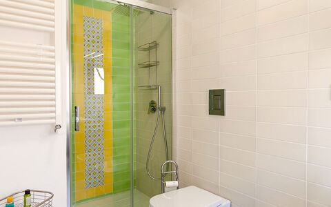 Casa Serena: Bathroom, Interior Design, Plumbing Fixture, Flooring, Wall, Floor, Toilet, Sink, Toilet Seat, Tap