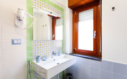 Casa Serena: Interior Design, Flooring, Plumbing Fixture, Floor, Bathroom, Plumbing, Tap, Tile, Ceiling, Room