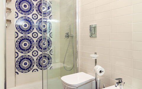 Casa Serena: Blue, Bathroom, Flooring, Plumbing Fixture, Floor, Toilet Seat, Interior Design, Toilet, Plumbing, Tile