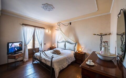 Villa Pandora: Furniture, Bedroom, Interior Design, Lighting, Bed, Floor, Flooring, Bed Frame, Bed Sheet, Bedding
