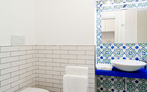 Interno Sorrentino: Flooring, Bathroom, Interior Design, Floor, Plumbing Fixture, Tile, Plumbing, Tap, Ceramic, Bathroom Sink