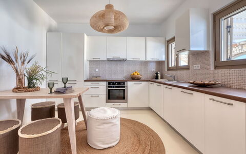 Villa Ayra: Interior Design, Furniture, Flooring, Kitchen, Countertop, Wood, Ceiling, Floor, Light Fixture, Home