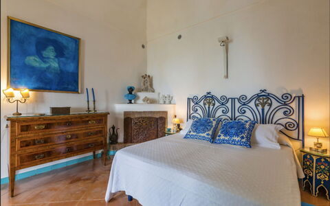 Villa Olivia: Interior Design, Furniture, Flooring, Floor, Room, Bedroom, Linens, Bed, Houseplant, Flowerpot